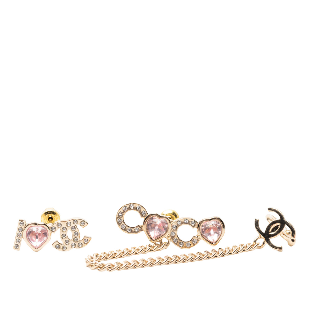 Pre-Loved Chanel Gold Plated I Heart CC Coco Strass Ear Cuff Earrings